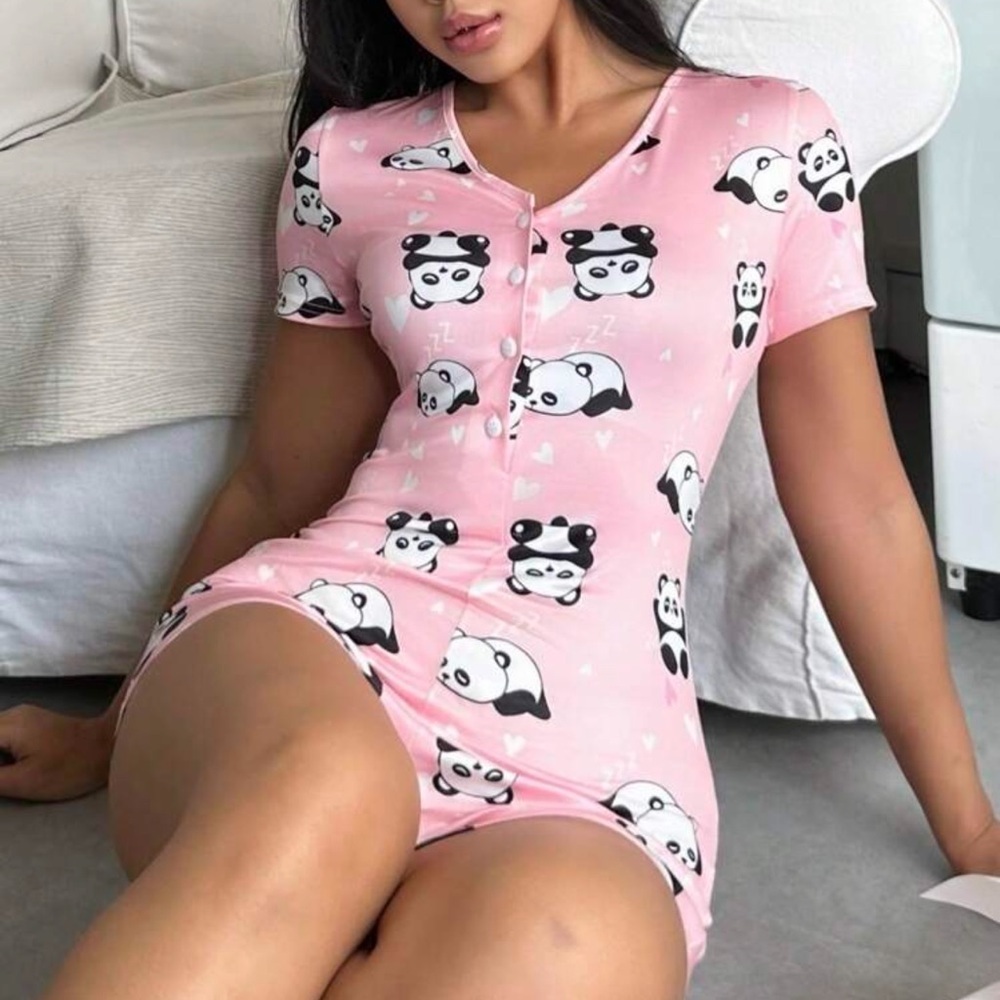 Women's Cute Panda Heart Print Pajamas - Picture 2 of 4